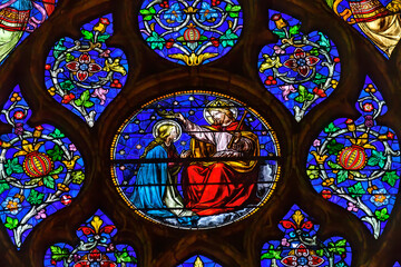 Mary Coronation Stained Glass Saint Nizier Church Lyon France - 800598296
