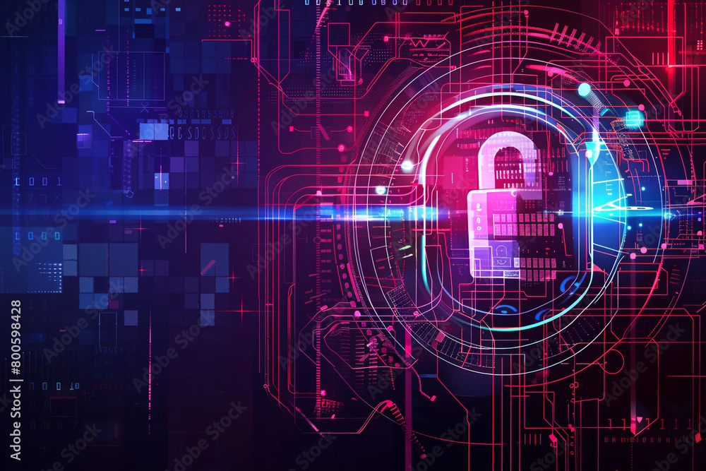 Poster abstract vectors representing the fortress of personal details security on a futuristic background