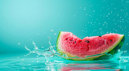 Fresh watermelon floating in water. A concept of vegetarian lifestyle and vegetarian diet