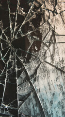Close-up of shattered glass with intricate crack patterns