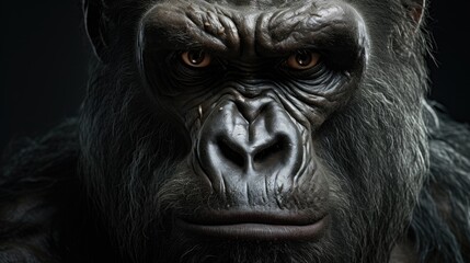 a photo wise and gentle gorilla, emphasizing its expressive eyes and powerful physique
