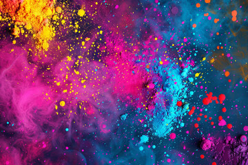 Abstract wallpaper of Holi paint splashes symbolizing the color festival in a vibrant and festive manner 