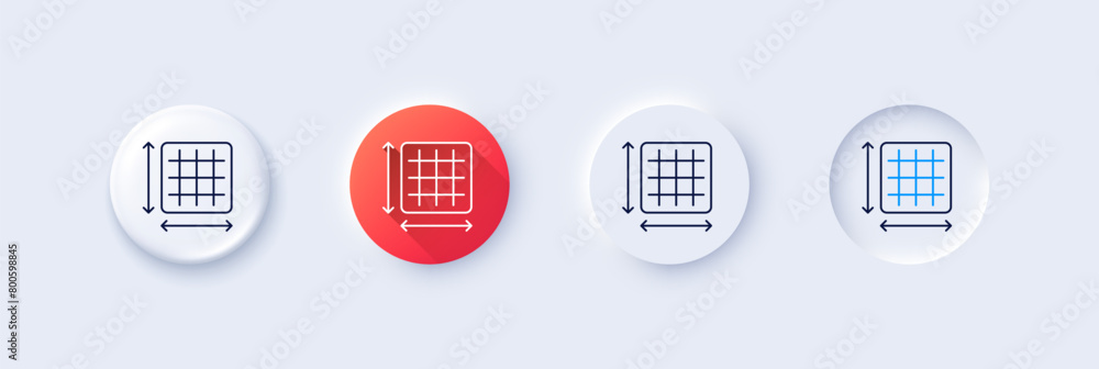 Poster square area line icon. neumorphic, red gradient, 3d pin buttons. room dimension sign. territory meas