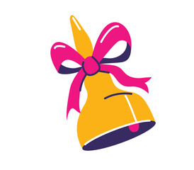 School bell vector illustration. Bell for the lesson with pink bow