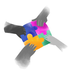 Hands holding a puzzle team multidisciplinary Group - Austism Icon Illustration