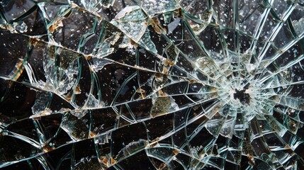Close-up of shattered glass with intricate patterns