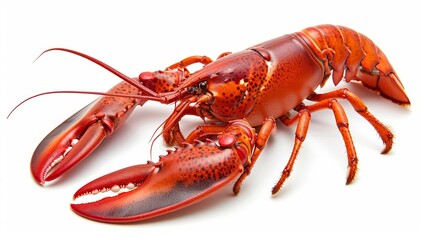 A lobster, with its striking red shell and prominent claws, poised and majestic, a delicacy of the ocean, isolated on white background