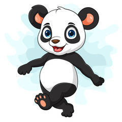 Cartoon cute little panda walking
