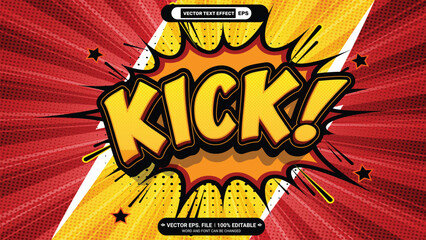 Kick 3d editable cartoon comic style vector text effect template design