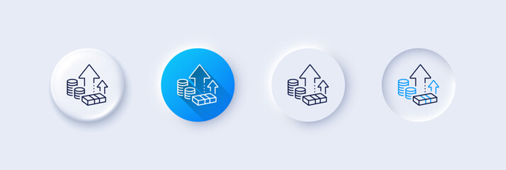 Inflation line icon. Neumorphic, Blue gradient, 3d pin buttons. Growth or Increase price sign. Change money symbol. Line icons. Neumorphic buttons with outline signs. Vector - obrazy, fototapety, plakaty