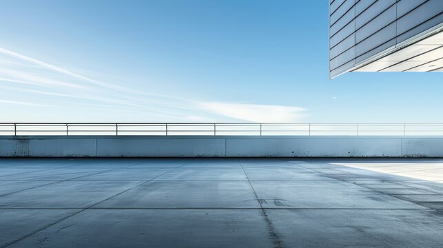 A modern building rooftop with an unobstructed view under the vast blue sky, highlighting a sense of freedom and space