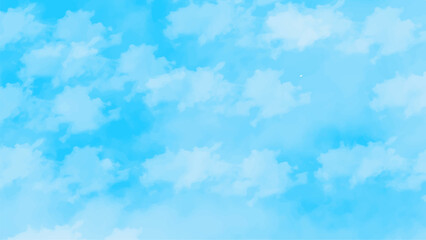blue sky with clouds. Light sky blue shades watercolor background. Sky Nature Landscape Background. sky background with white fluffy clouds.><