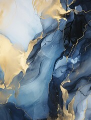 Naklejka premium Abstract blue, black and gold liquid marble background for wallpaper, wedding invitation. Backdrop concept for your graphic design, banner, poster, digital collages, web design. Colorful illustration 