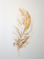 Gold feathers impasto Oil painting illustration on white canvas background. Valentine, Woman's day and Mothers day concept, art for design poster, greeting card, banner, wedding invitation