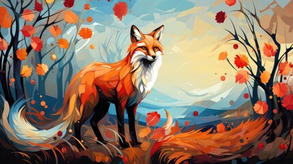 a picture vibrant illustration portraying a charismatic fox in its natural habitat