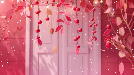 Festive garlands hang from every doorway, their paper holly berries glistening in a cheerful paper art style concept