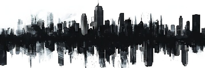 City Silhouette, Cityscape, Urban Landscape Drawing Imitation, Building Silhouettes, Copy Space