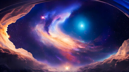 Spectacular outer glowing space background including Earth planet