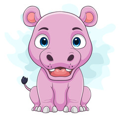 Cartoon funny baby hippo sitting
