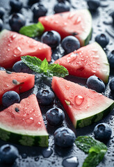 Watermelon slices and blueberries