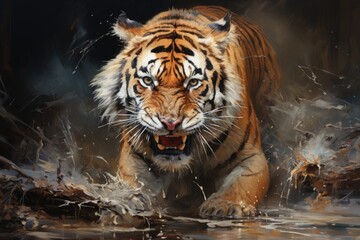 A image expressionistic painting of a tiger, focusing on capturing its energy and intensity