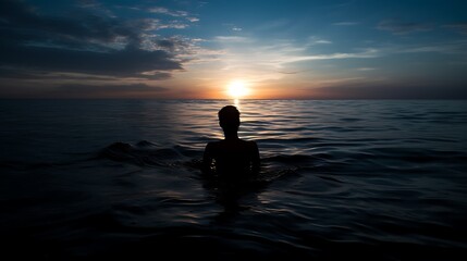 silhouette of a person in the sea