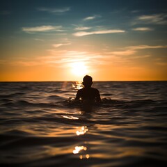 Fototapeta premium silhouette of a person in the sea