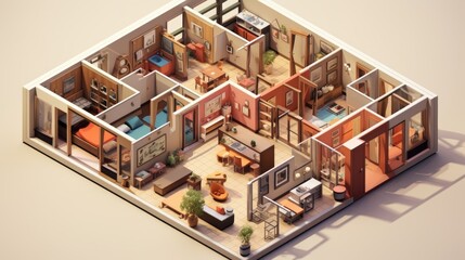 a picture isometric architecture drawing interior housing furniture set public housing
