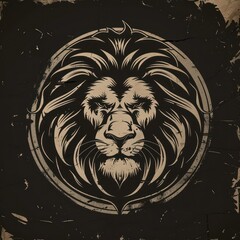 Obraz premium A bold, graphic depiction of a lion's face centered within a rough circular frame, offering a modern take on classic imagery