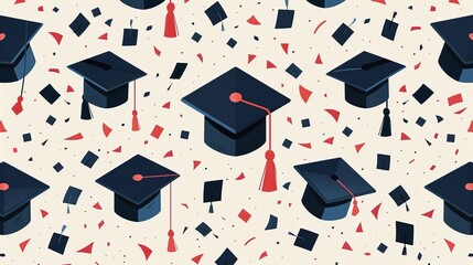 Congratulations to the graduating class of 2020 modern illustration on seamless graduated background. Typography greeting, graduation party invitation with diplomas, hat, and lettering.