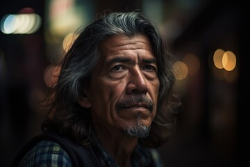Fototapeta premium A man with a beard and gray hair is looking at the camera
