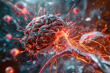 Obraz premium An abstract concept illustrating the obstruction caused by a tumor in the brain, focusing on the need for breakthrough treatments 