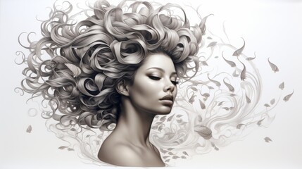 Fototapeta premium Sketch of a girl, with black and white line art of a female character. Concept: fashion and style