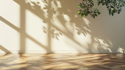 Empty room interior design of cozy summer warm sunlight at wooden blank parquet floor. Generated AI