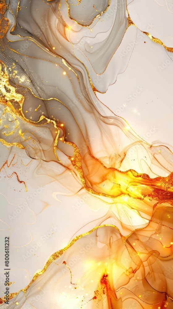 Poster intricate golden swirls flowing elegantly across a white canvas, representing a luxurious and dynami