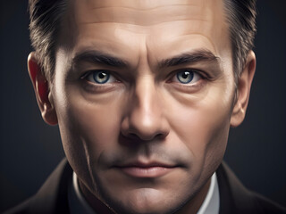 Fototapeta premium A striking portrait capturing the enigmatic essence of a man through his intense gaze and commanding presence