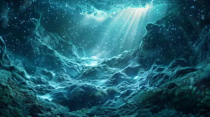 Naklejka premium Ultra-High Definition 3D Bioluminescent Underwater Landscape