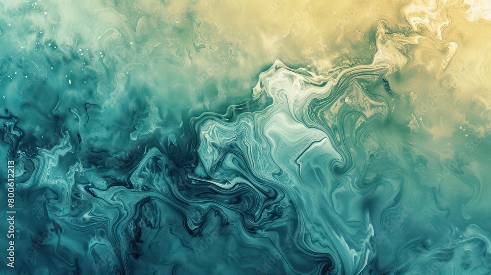 Poster this image captures the beautiful dance of colors with turquoise and green dominating, creating a fl