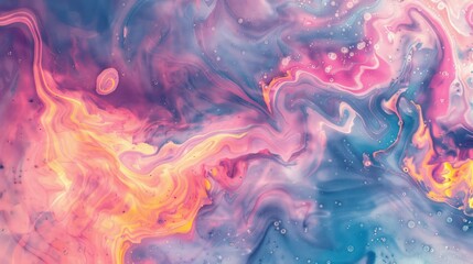 A dreamy visual with floating bubbles amidst swirling pink and blue hues, offering a sense of playful serenity