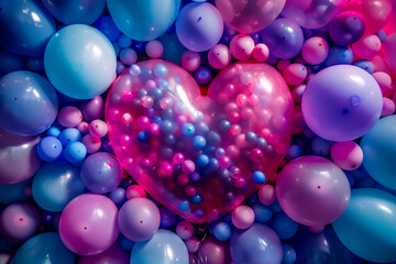 Balloons of different sizes arranged in a heart shape, spreading love and joy in the air.