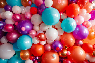 Balloons of different sizes arranged in a cascading pattern, creating a dynamic visual display.