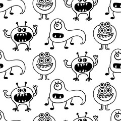 Cute Halloween Monsters Creatures Seamless Pattern