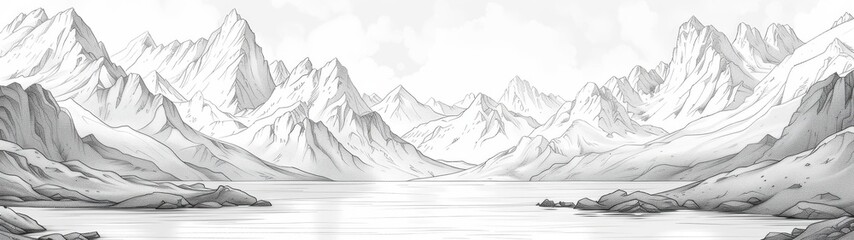 Black and white abstraction in the style of line art and sketch. Concept: natural landscape drawing