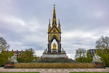 Architectural fragments of Prince Albert Memorial - Iconic, Gothic Memorial to Prince Albert (1876) in London, England, UK.