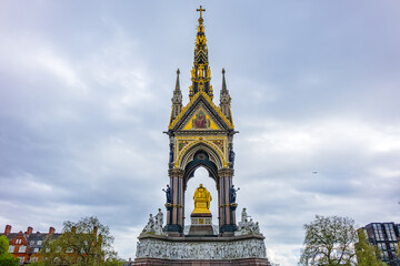 Fototapeta na wymiar Architectural fragments of Prince Albert Memorial - Iconic, Gothic Memorial to Prince Albert (1876) in London, England, UK.
