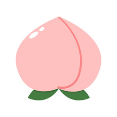 Peach cartoon vector. Doodle peach with leaves icon. Peach fruit in shape of heart isolated on white background. Farm, natural food, fresh fruits.