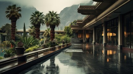 a picture museum mountainside palm trees sun showers springs hotel raining pouring