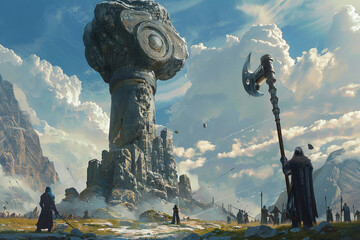 Goliath's mace, towering and massive, wielded by giants in battle. - Powered by Adobe