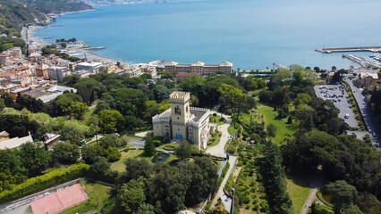 Fototapeta na wymiar Arenzano park from the drone, Genoa, Liguria, Italy 29.4.2024