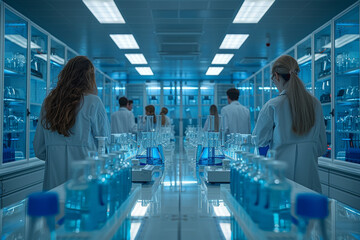 A research lab bustling with scientists working on advancements in hydrogen fuel cell technology....